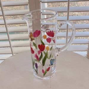 Floral Glass Pitcher with Colorful Butterflies, 2 1/2 Quarts